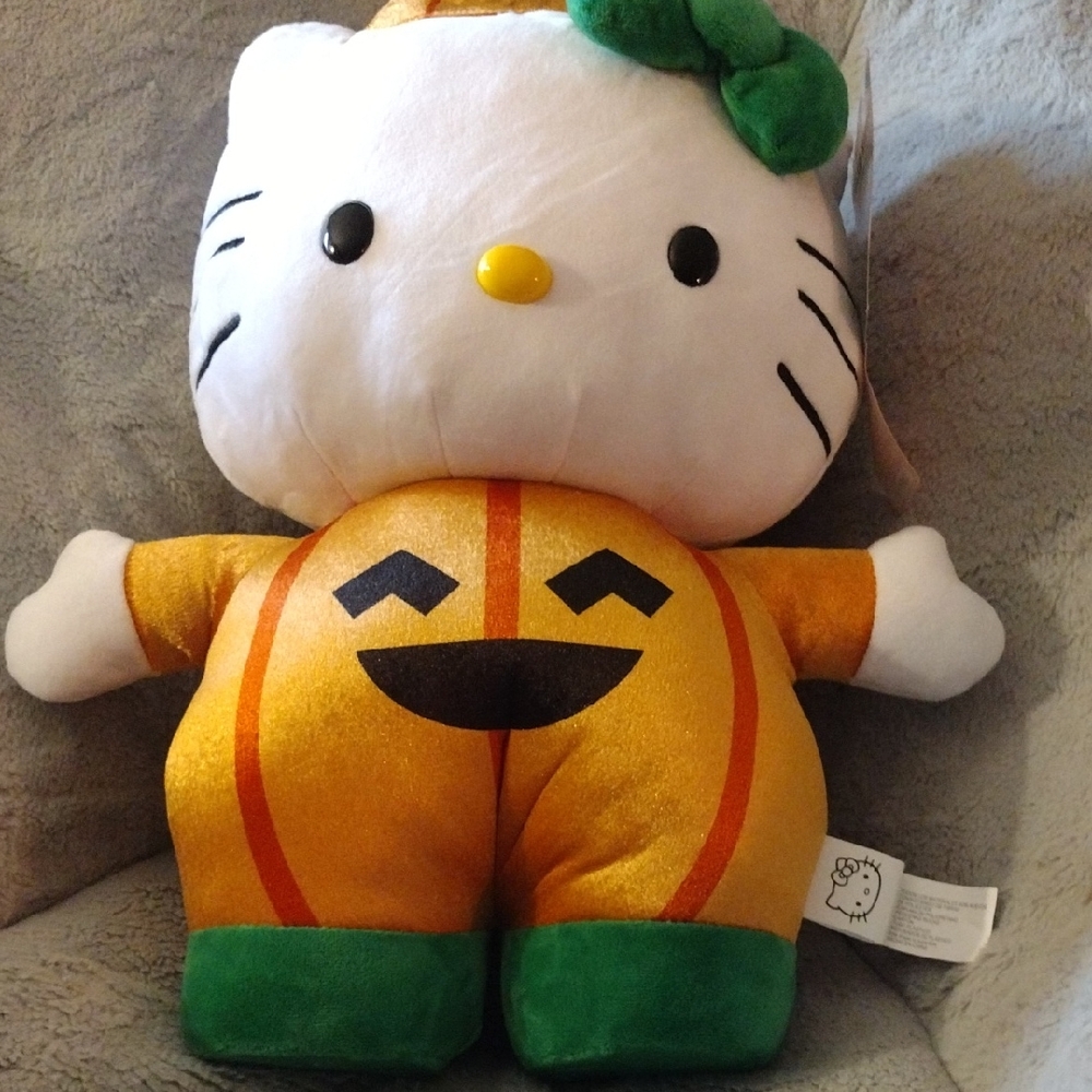 Hello Kitty Pumpkin Plush - Orange and Green Greeter 18"T NWT